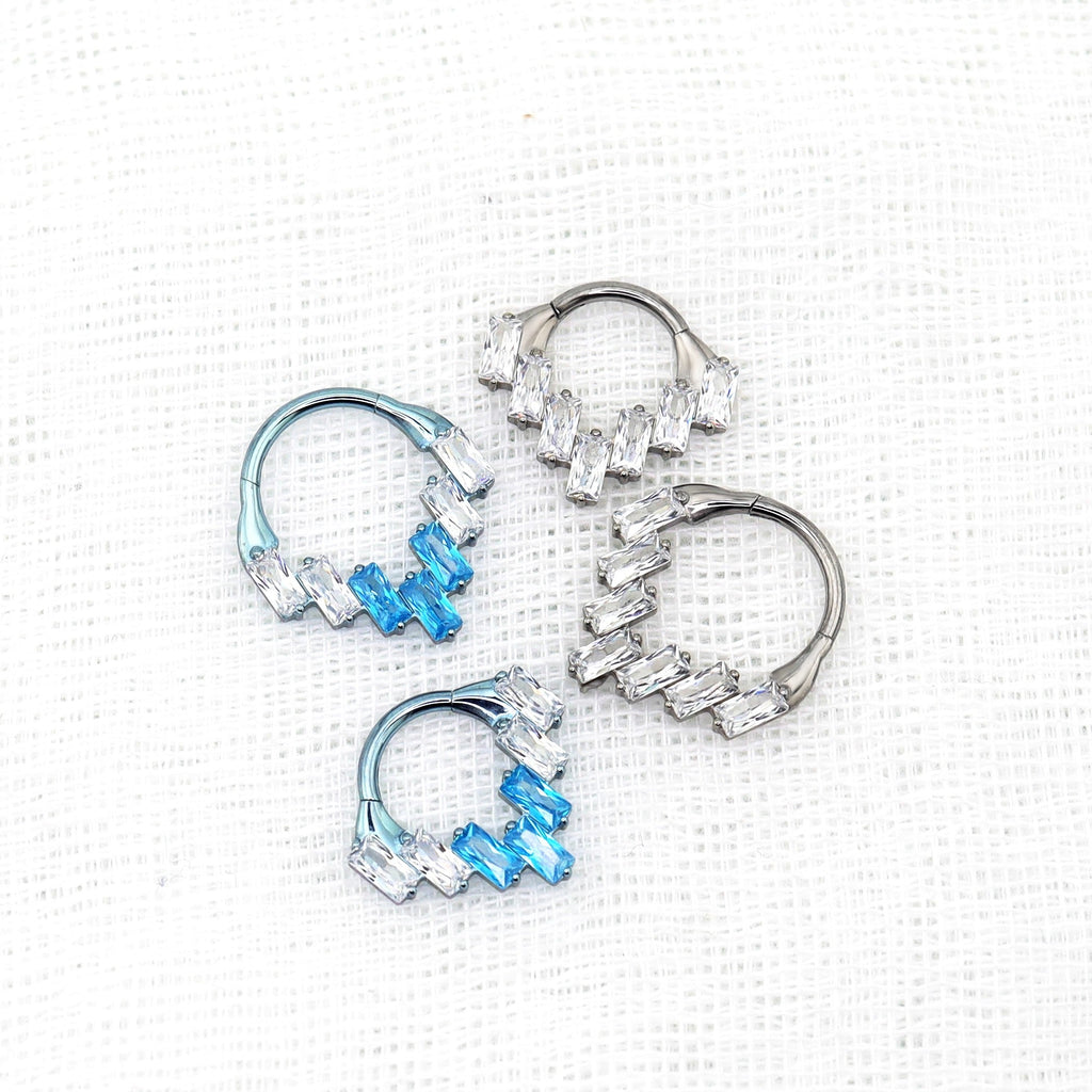 Square White/Blue CZ Titanium Segment hoop