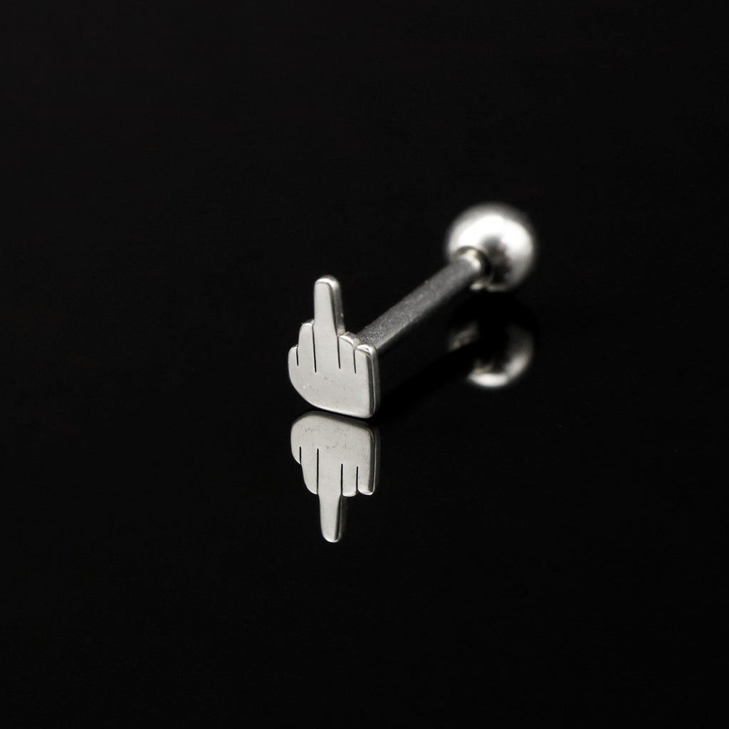Middle Finger Gesture stainless steel Tongue Stud