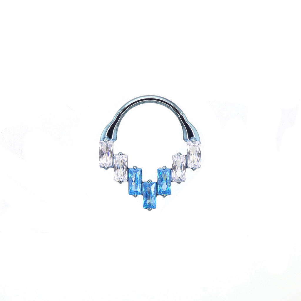 Square White/Blue CZ Titanium Segment hoop