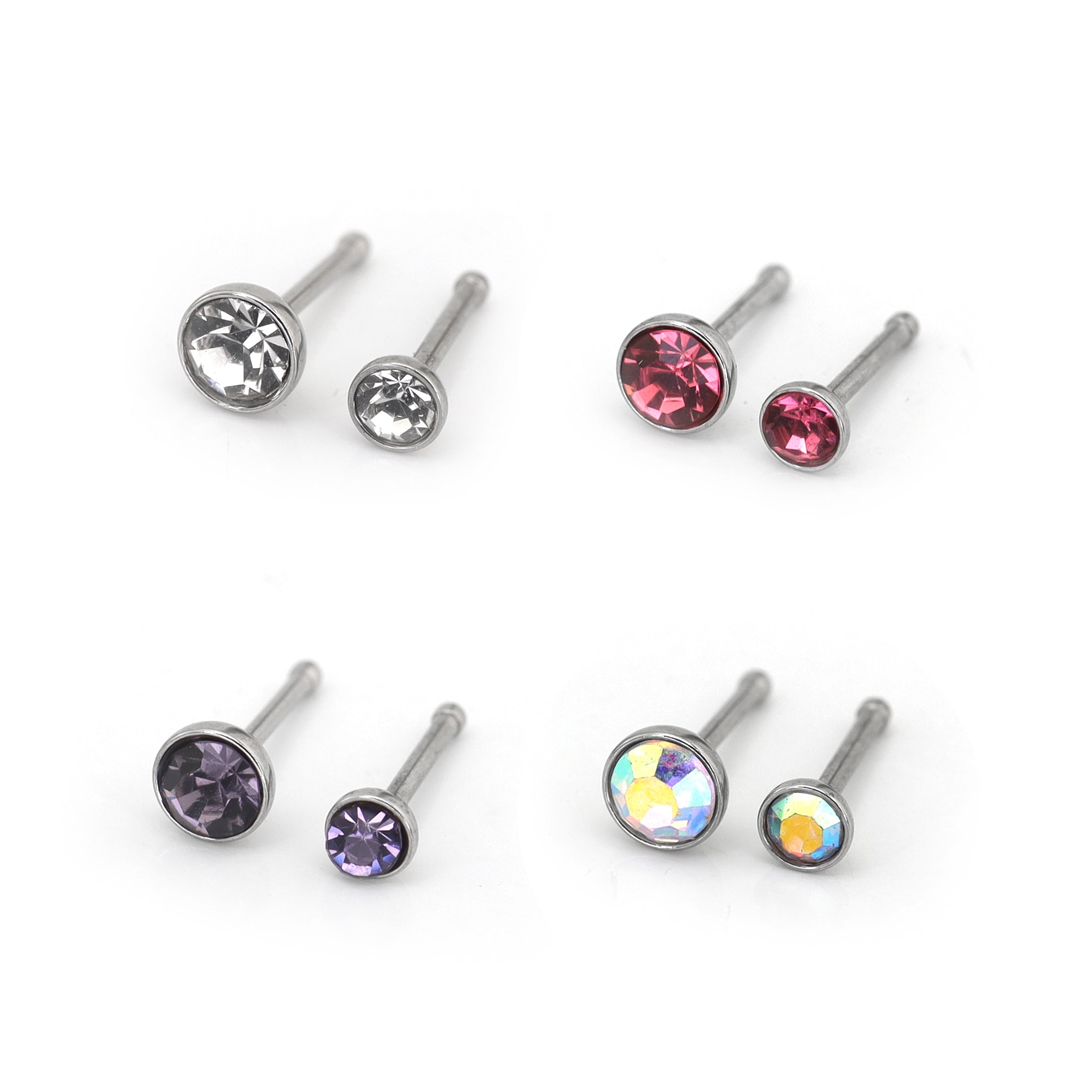 4/8PCS 20G Crystal Nostril Stud Set