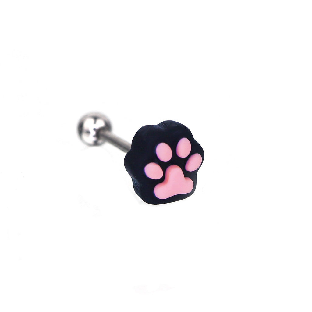 Cute  kitten claw resin tongue stud