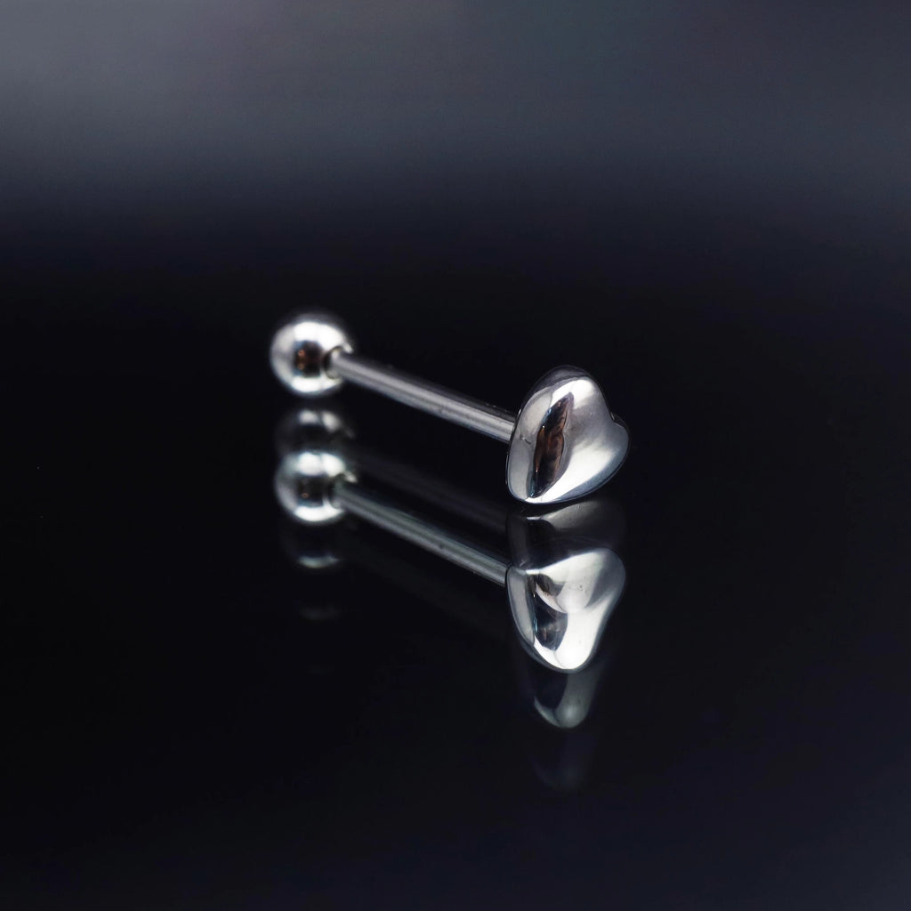 3D Heart Sterling Silver Stainless Steel Tongue Stud