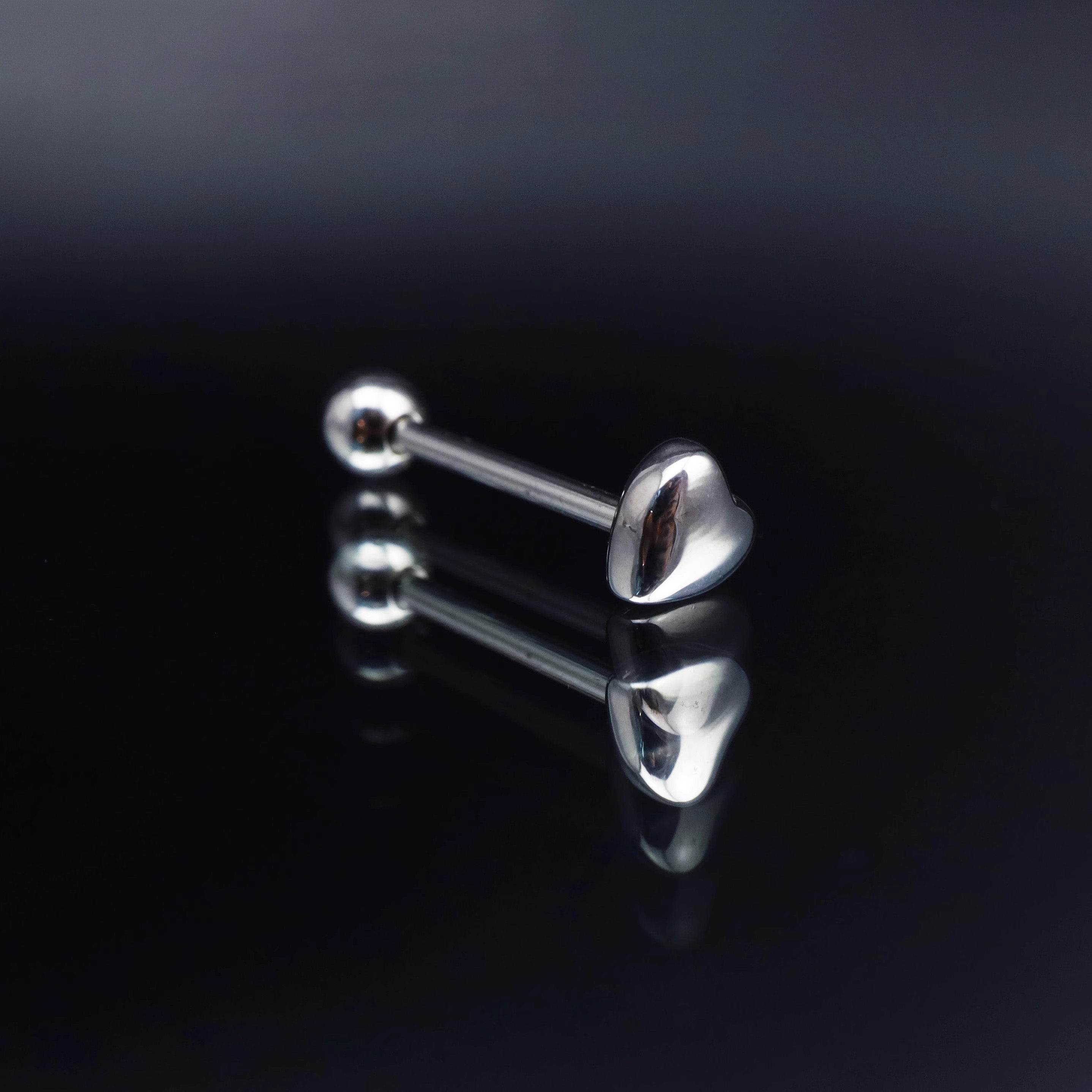 3D Heart Sterling Silver Stainless Steel Tongue Stud