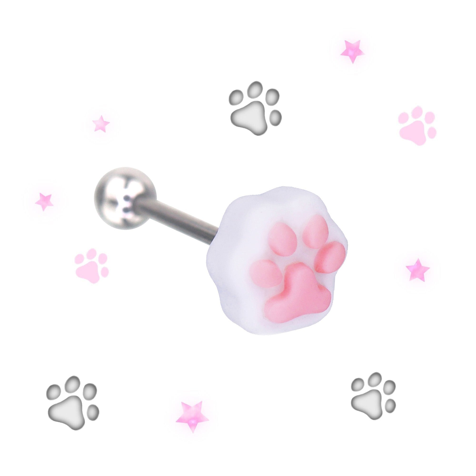 Cute  kitten claw resin tongue stud