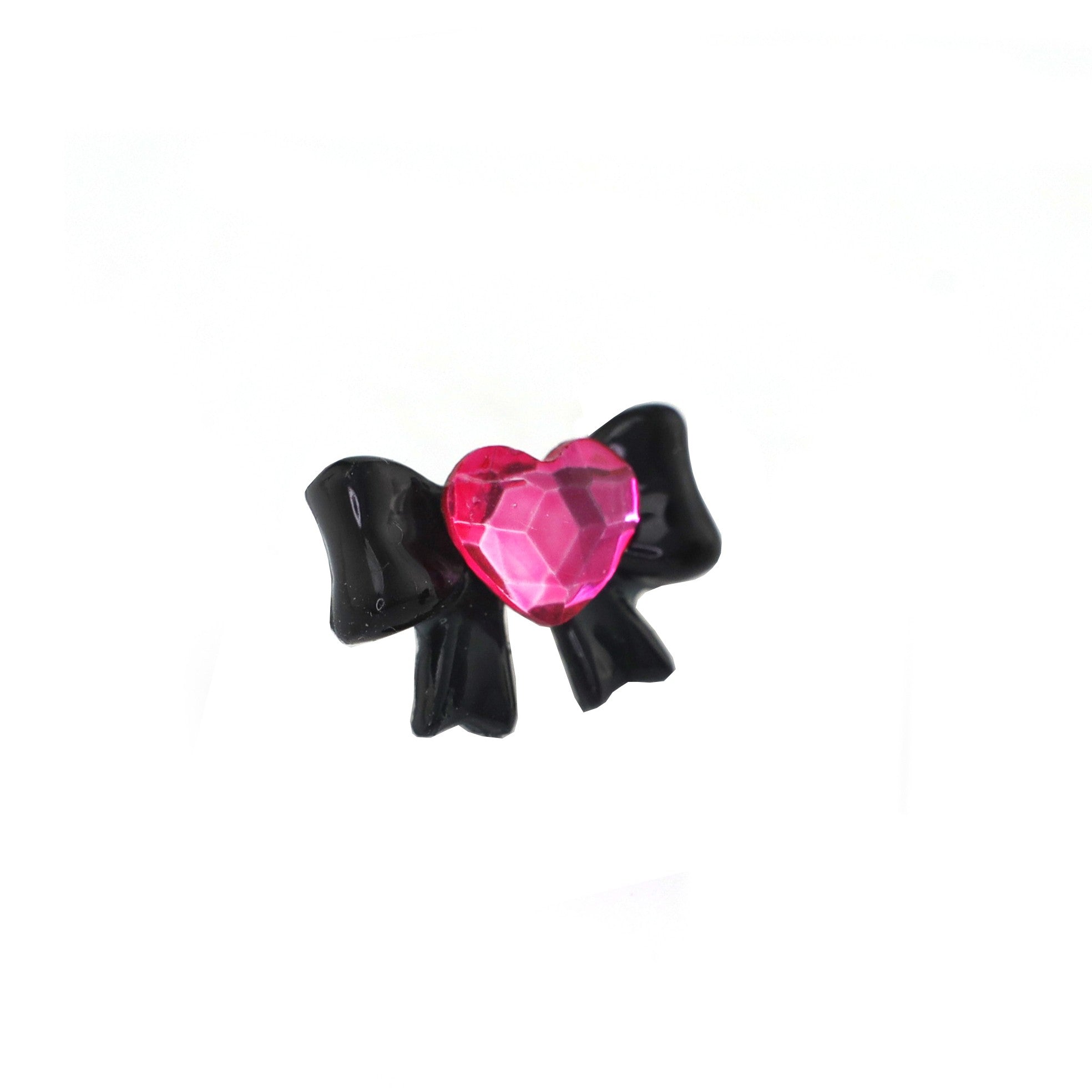 Thin Gauge Heart Pink CZ Resin Bow Stainless Steel Ear Studs