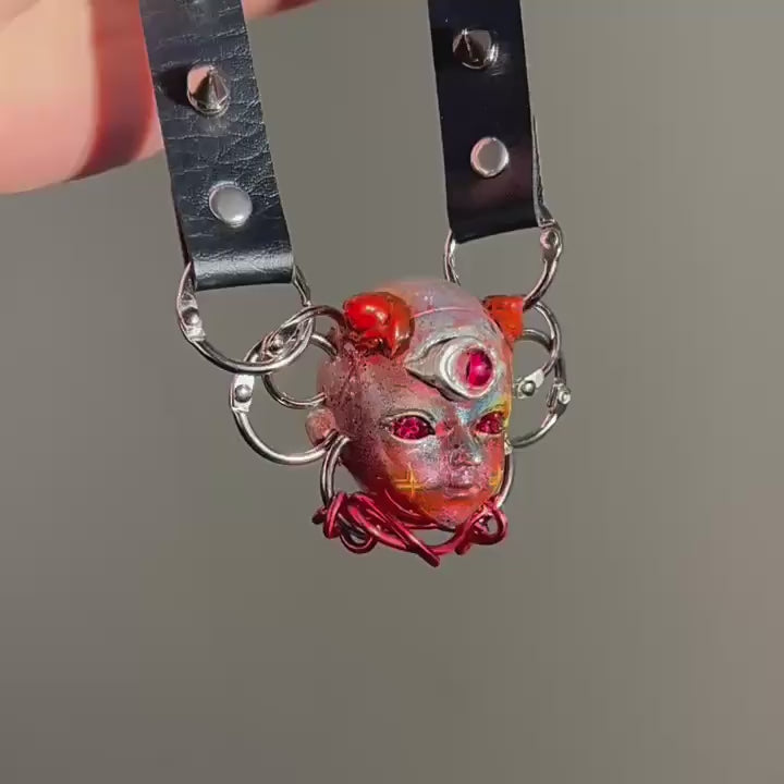 Industrial Grunge "Mutant" Third Eye Doll Choker - Red Wire & Large O-Rings
