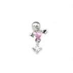 20G Arrow Through Pink Heart CZ Dangle Ear Studs