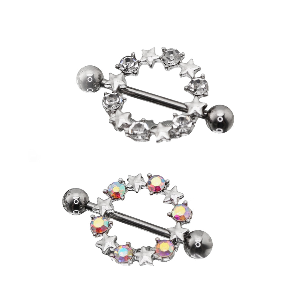 PAIR OF Pentagram Floral Halo stainless steel Nipple Rings