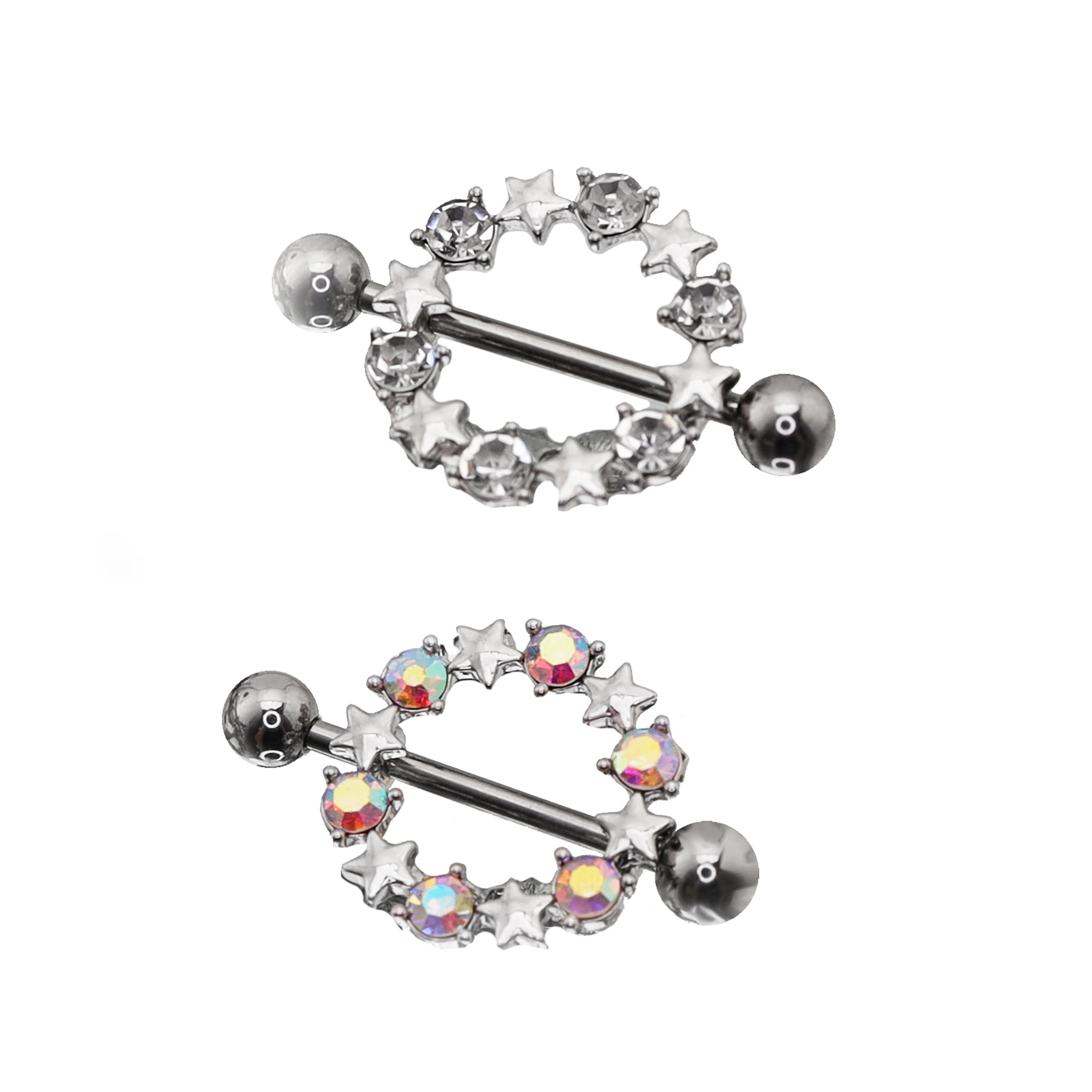 PAIR OF Pentagram Floral Halo stainless steel Nipple Rings