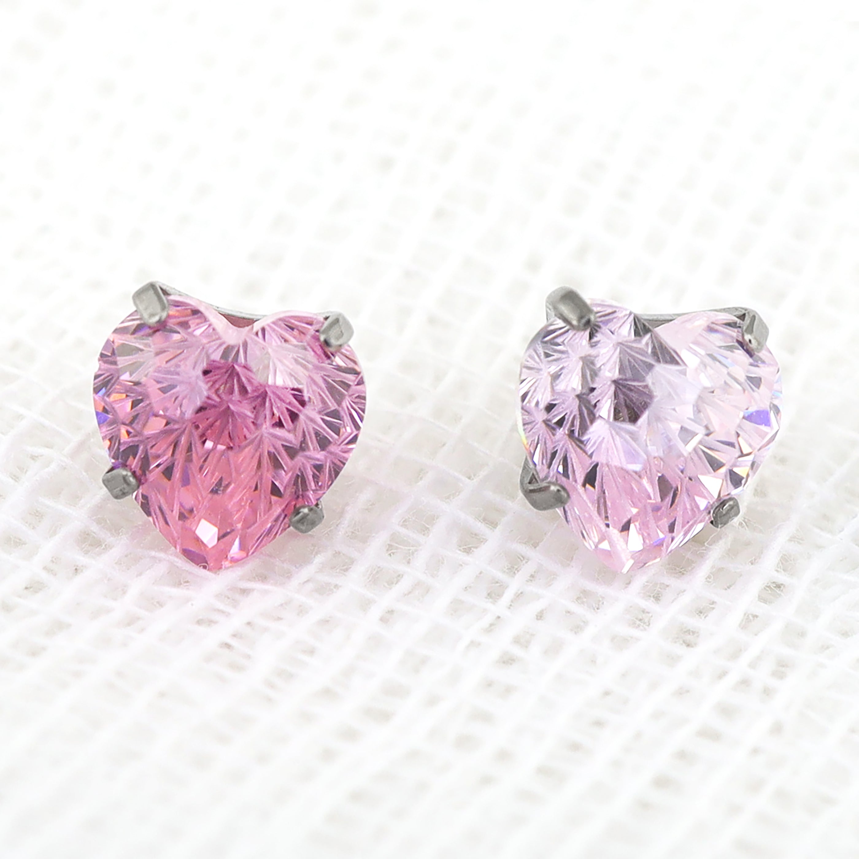 Pink Heart Firework-Cut Titanium Internally Threaded Studs