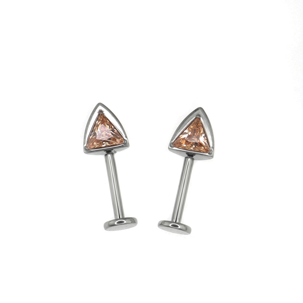 PAIR OF Cat Ear CZ Internally Threaded Titanium Ear Stud