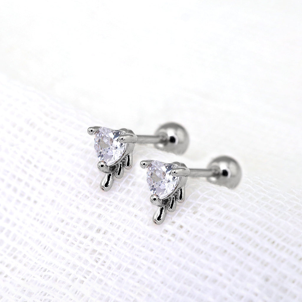 20G Fluid Art Heart CZ Ear Studs