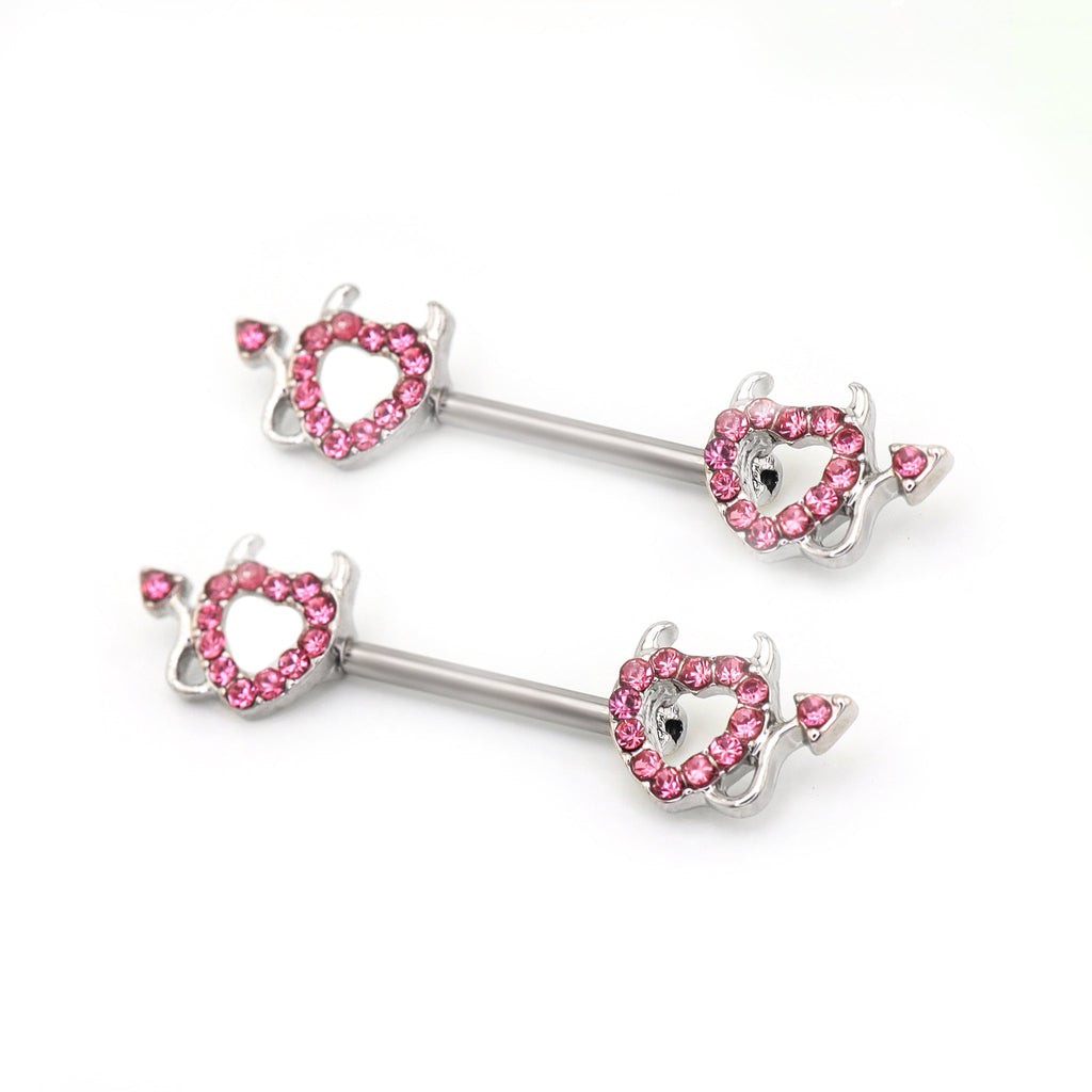 Hot Pink CZ Openwork Demon Heart tainless steel Nipple Rings
