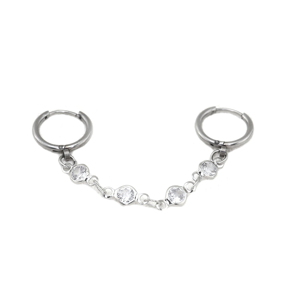 Double Hole CZ Chain stainless steel Earring