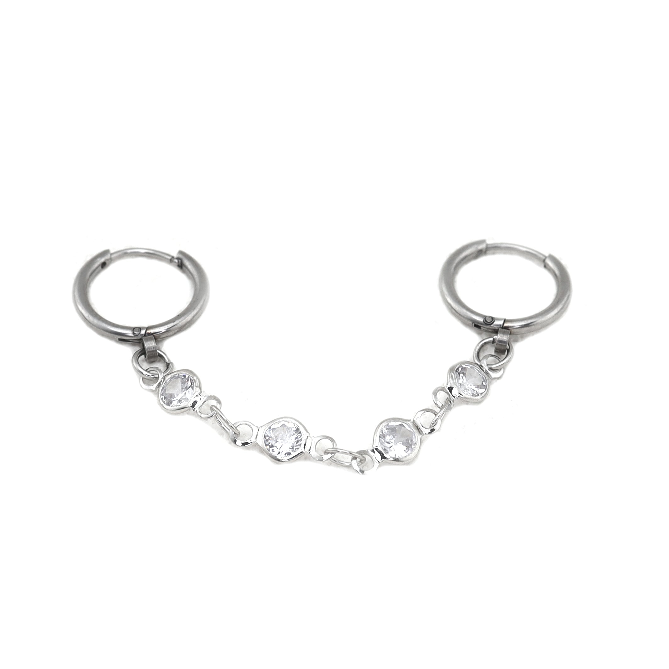 Double Hole CZ Chain stainless steel Earring