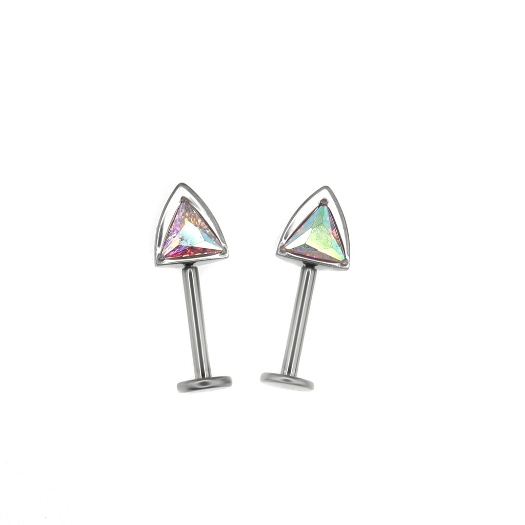 PAIR OF Cat Ear CZ Internally Threaded Titanium Ear Stud