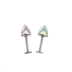 PAIR OF Cat Ear CZ Internally Threaded Titanium Ear Stud