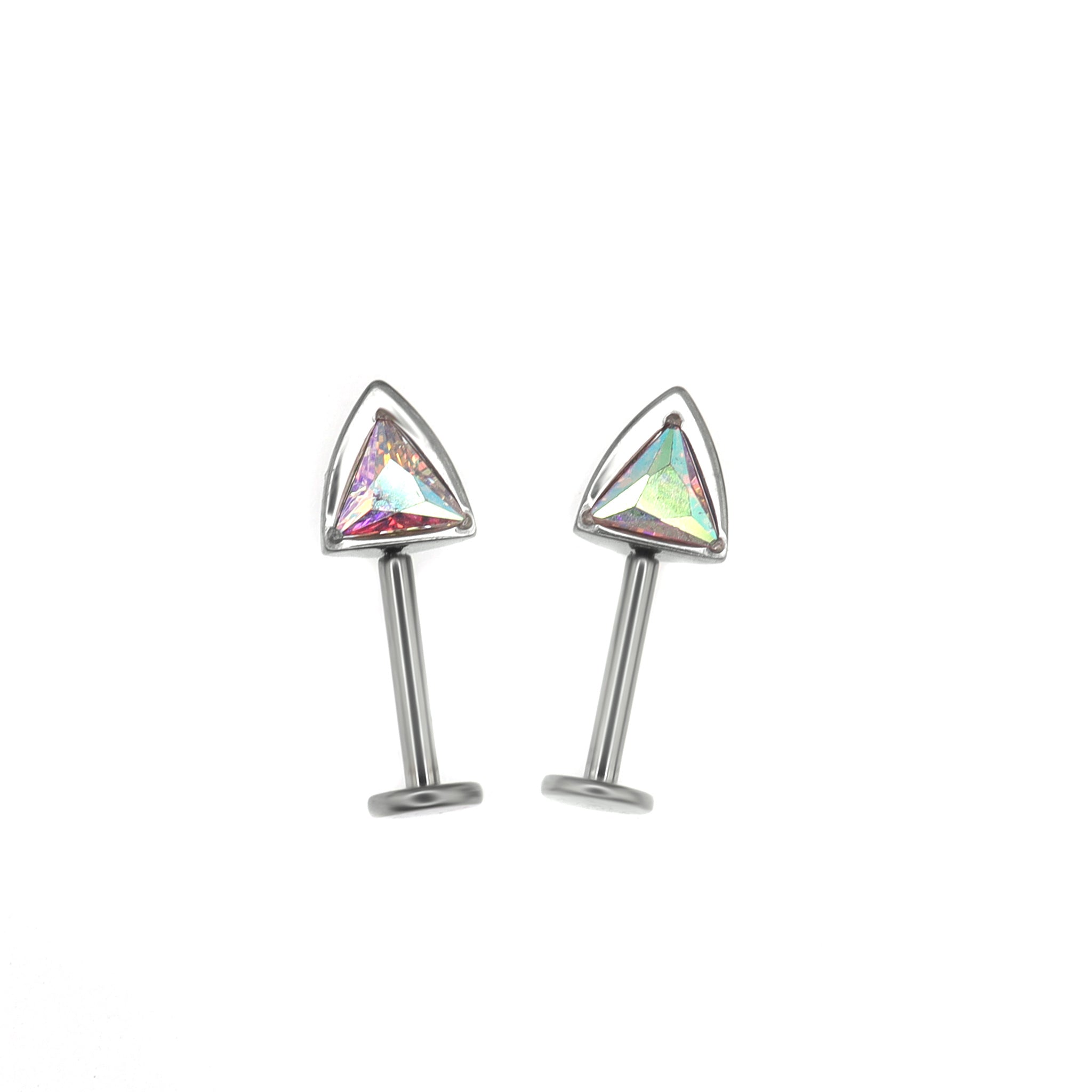 PAIR OF Cat Ear CZ Internally Threaded Titanium Ear Stud