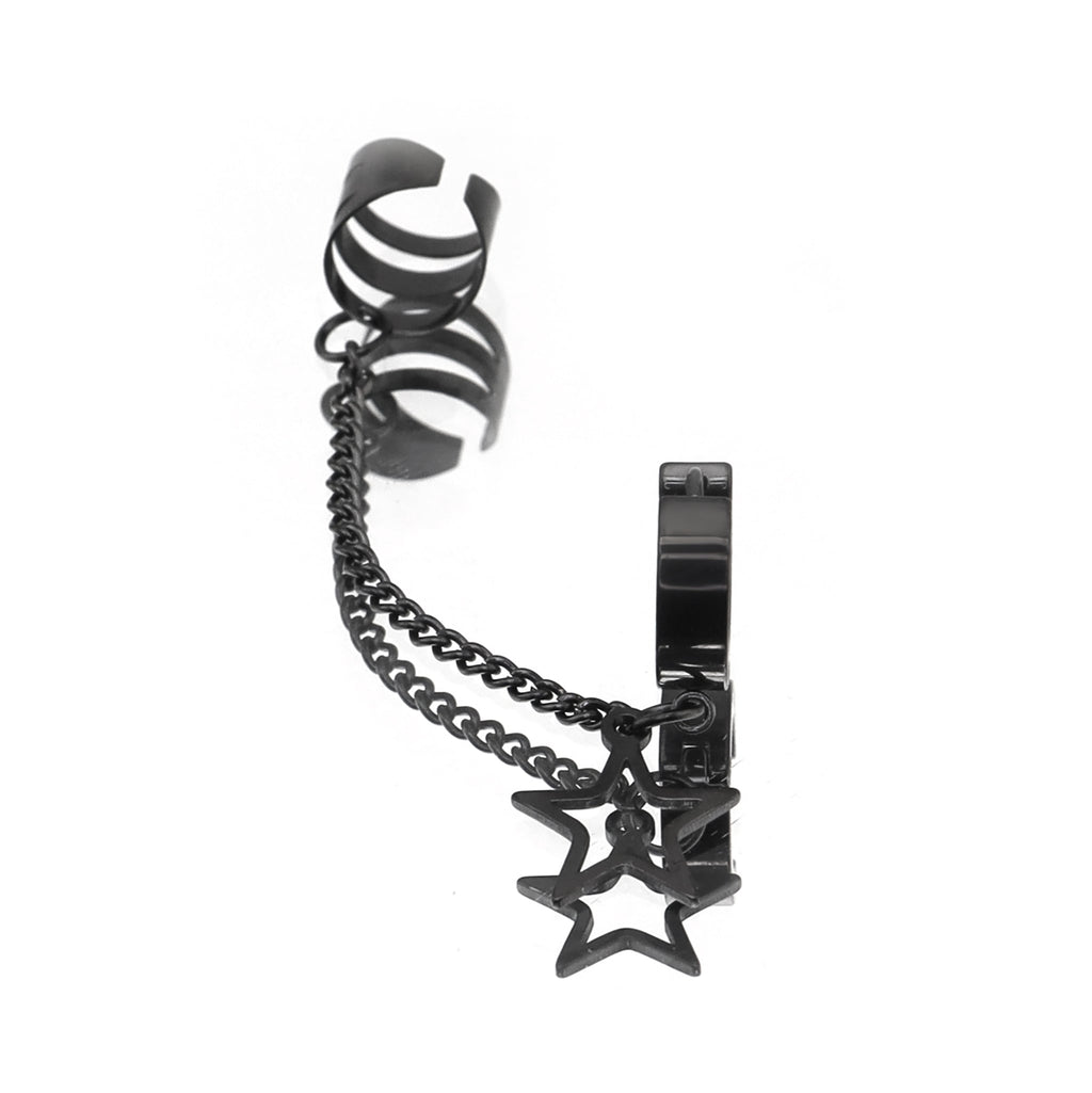 Black & White Chain Pentagram Stainless Steel Ear Clips