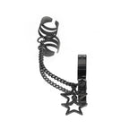 Black & White Chain Pentagram Stainless Steel Ear Clips