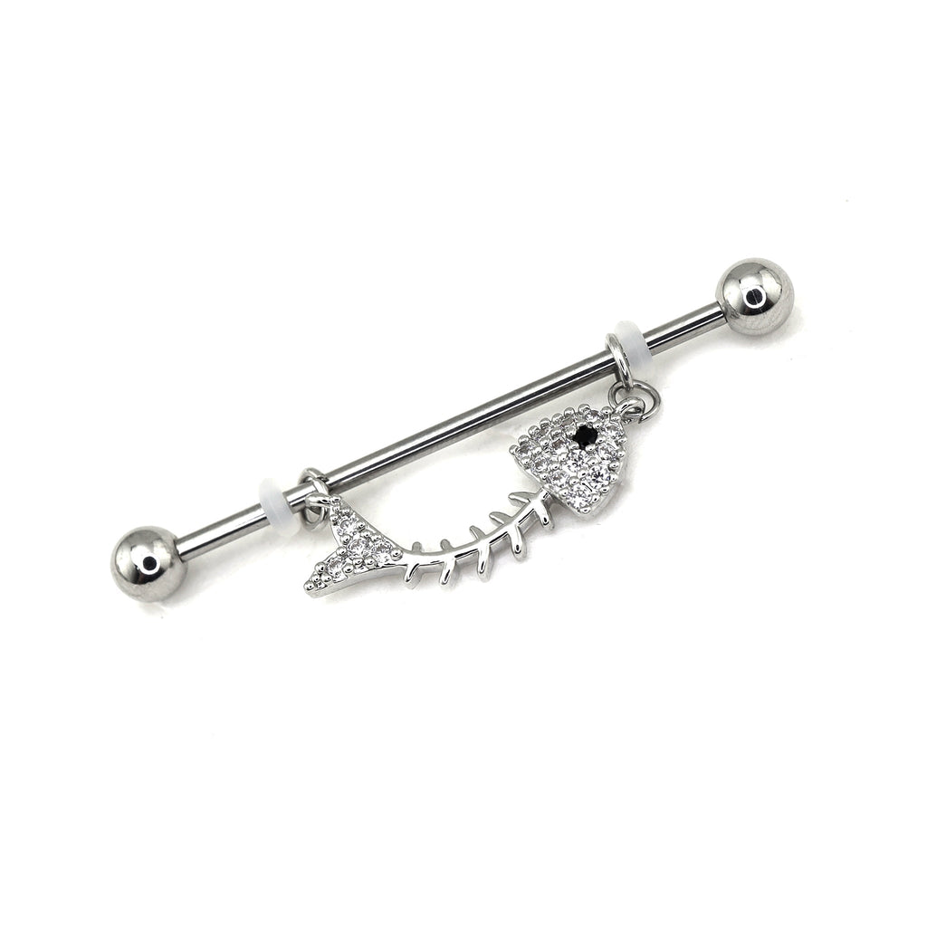 Fishbone CZ stainless steel Industrial Barbell