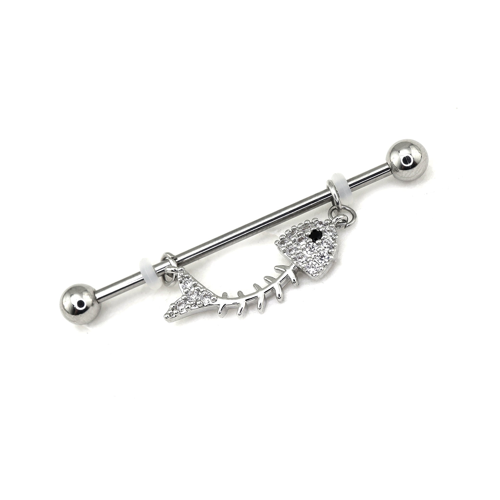 Fishbone CZ stainless steel Industrial Barbell